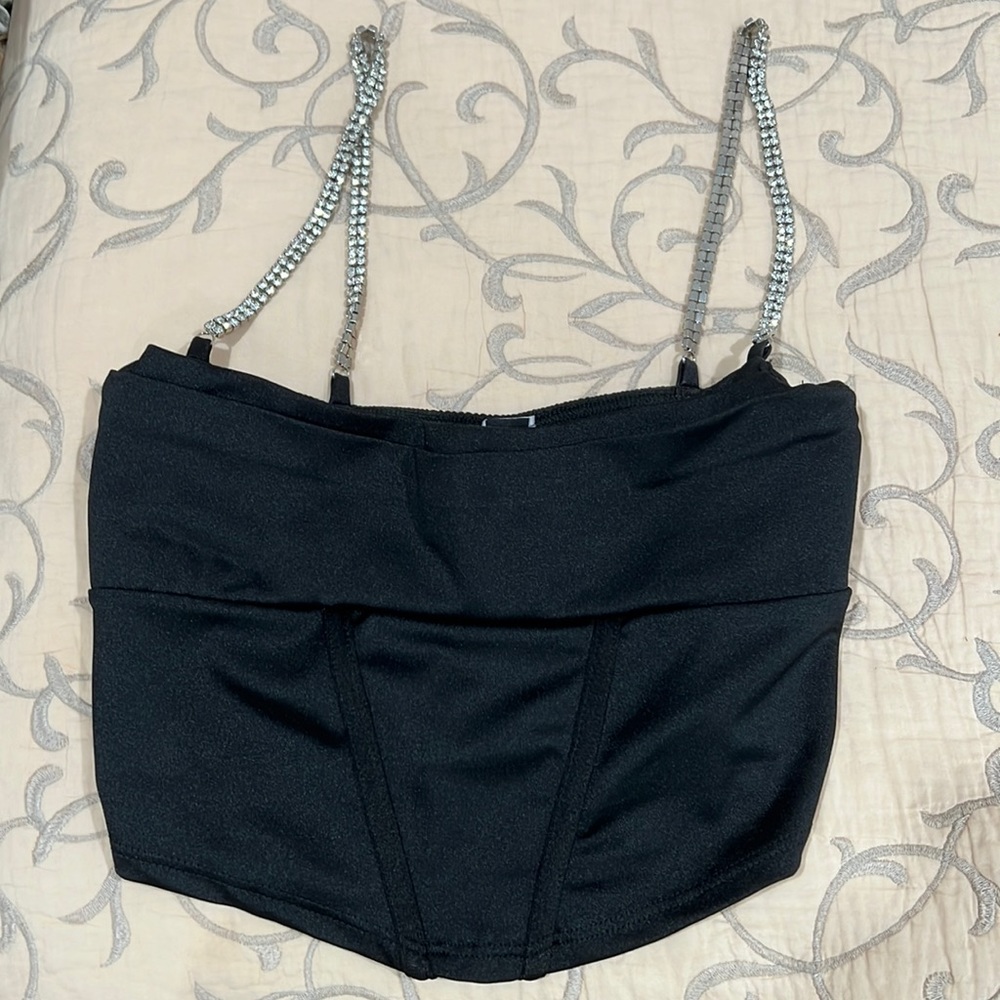Windsor black corset top with crystal straps